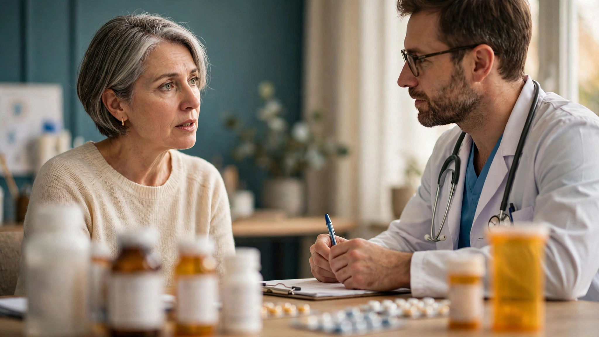 fibromyalgia and brain zaps discussing medication timing with a doctor