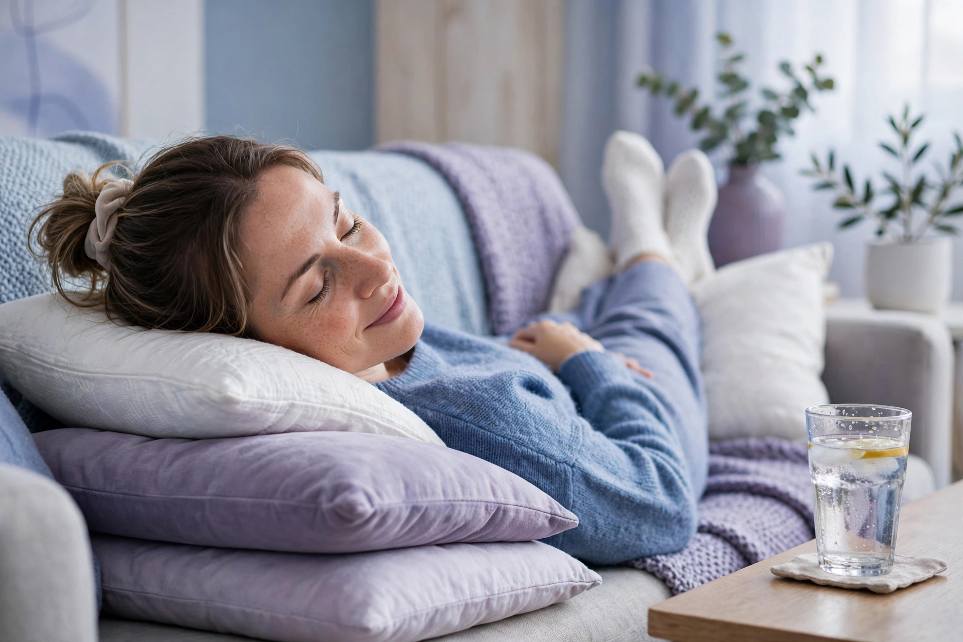 fibromyalgia and dizziness resting with feet up and water nearby