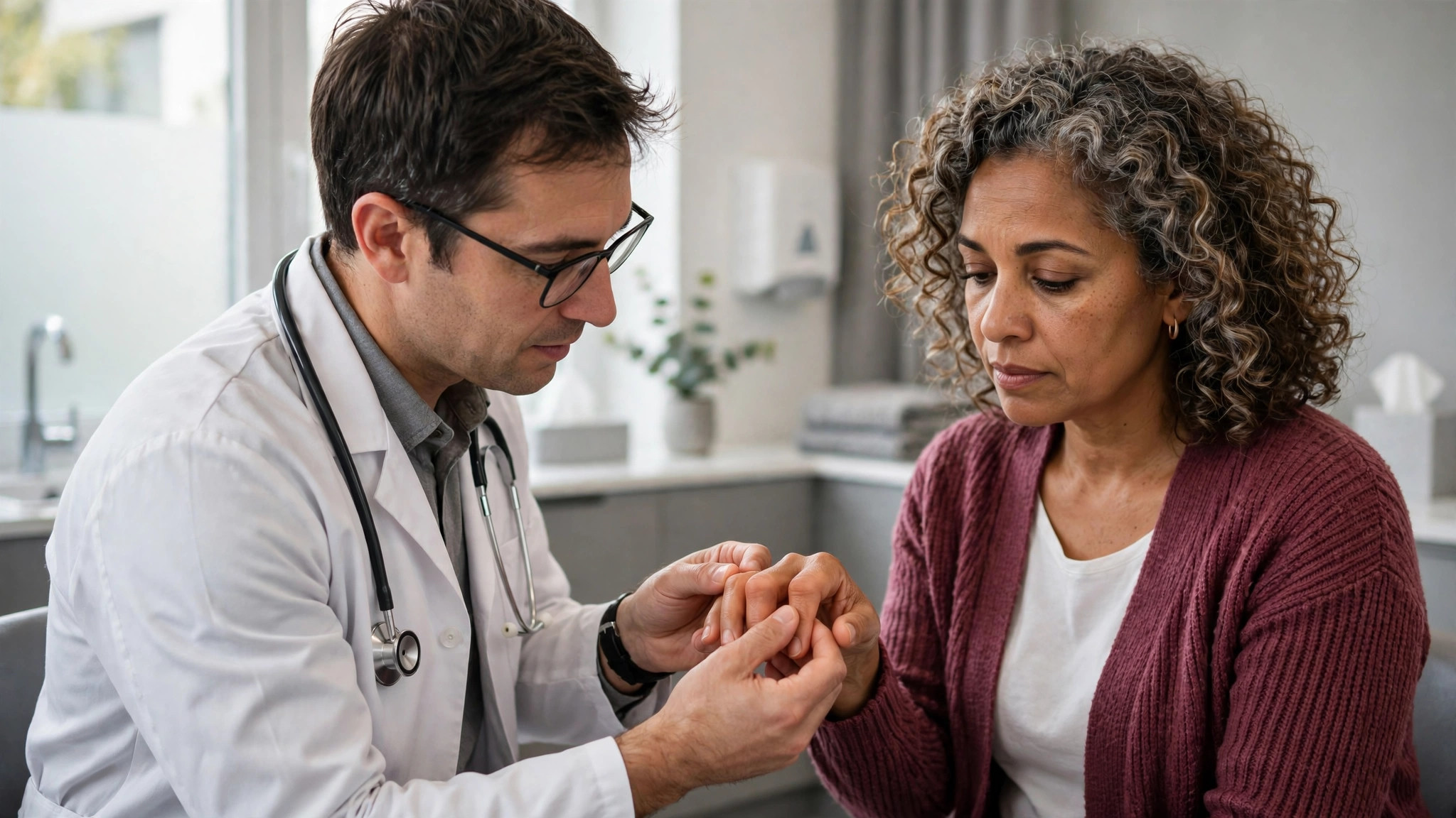 fibromyalgia and finger pain doctor examining finger joints