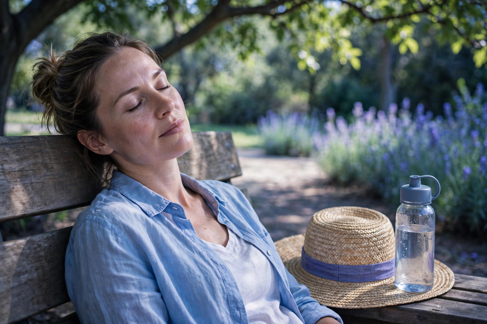 fibromyalgia and heat intolerance resting in shade with water
