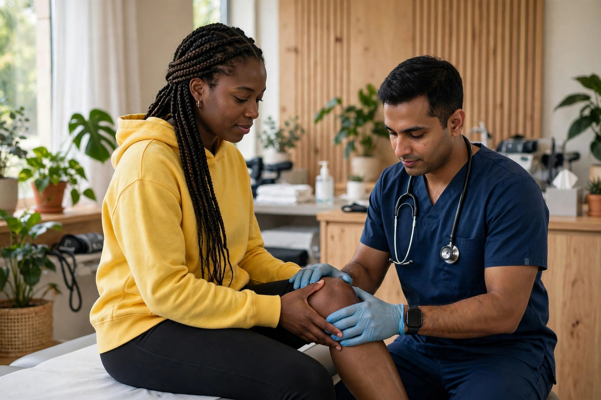 fibromyalgia and knee pain physiotherapy knee examination in a clinic