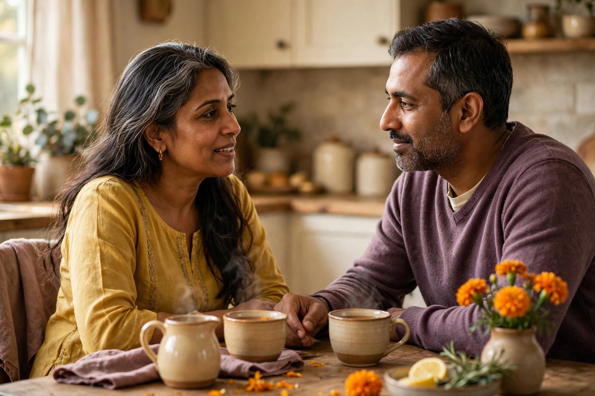fibromyalgia and low libido couple talking over tea at home