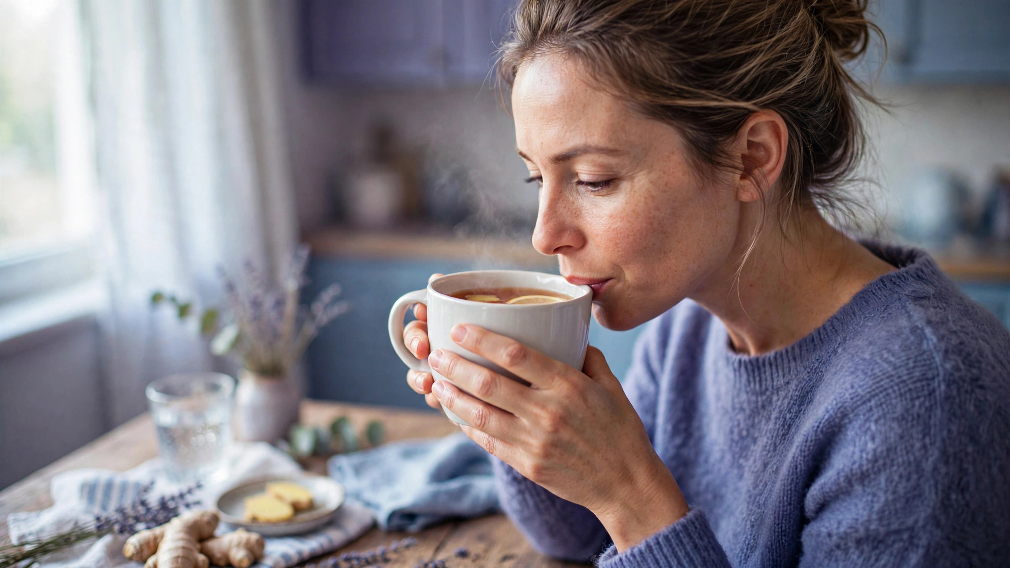 fibromyalgia and nausea sipping ginger tea to settle the stomach