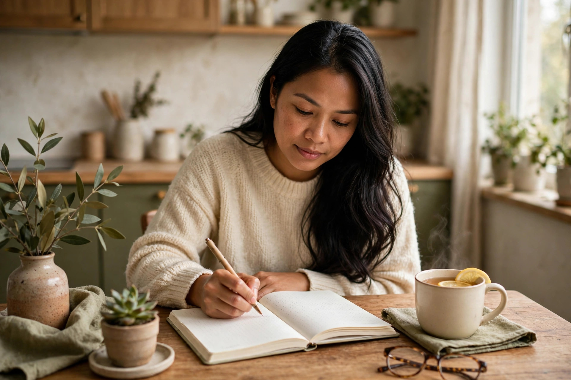 fibromyalgia and post-exertional malaise activity diary at a kitchen table