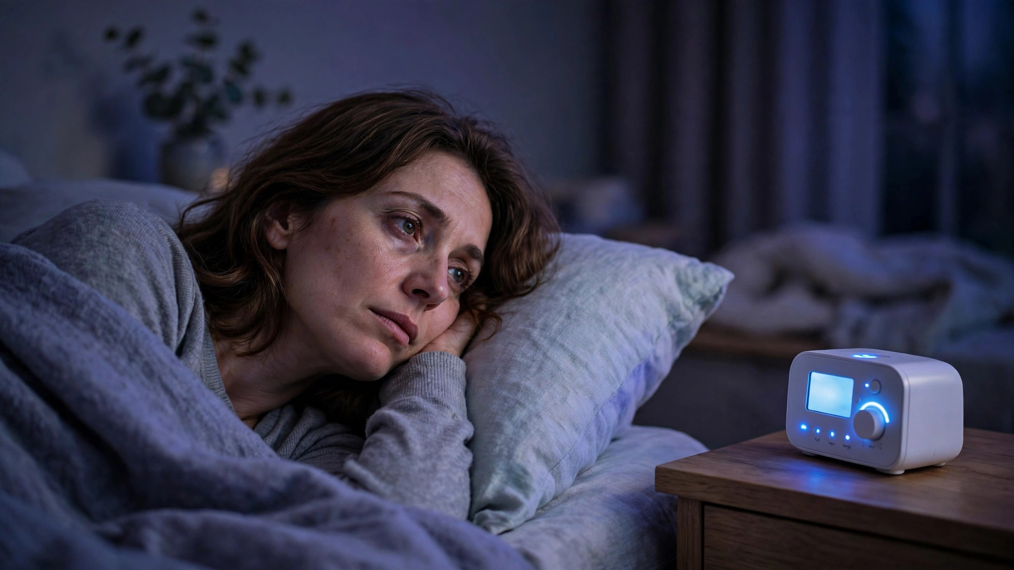 fibromyalgia and tinnitus at night with a white noise machine beside the bed