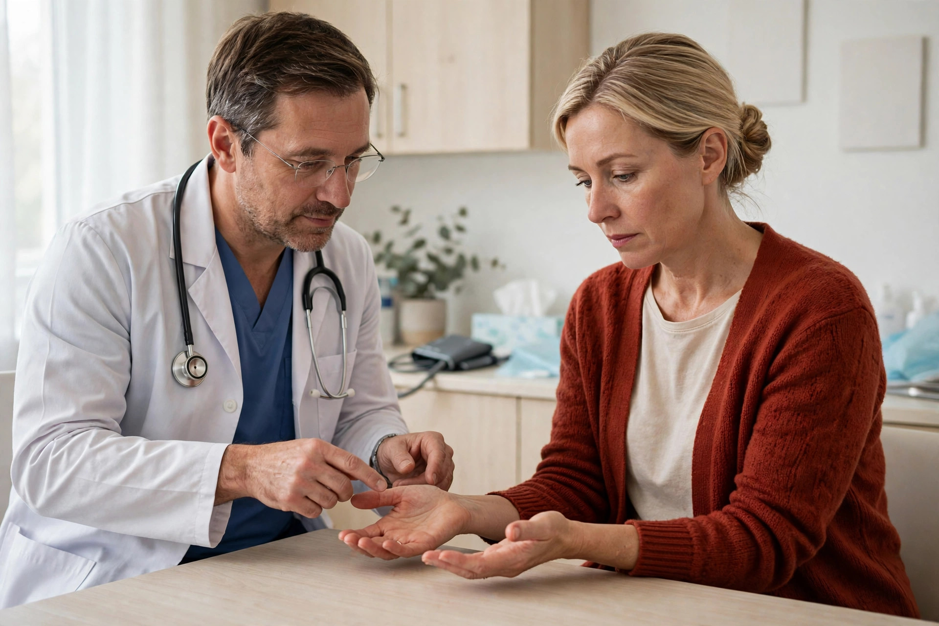 fibromyalgia and tremors neurologist examining outstretched hands