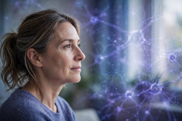 Woman in profile in soft light with a calm thoughtful expression